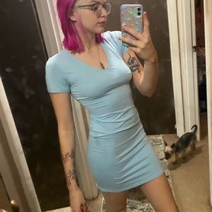 Blue skin tight t- shirt dress